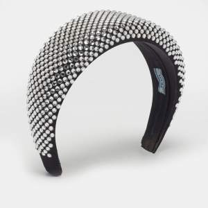 Pre Owned Prada Black Crystal Embellished Satin Oversized Headband