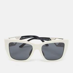 Pre Owned Prada White/Black SPR 21Y Triangle Logo Cat Eye Sunglasses