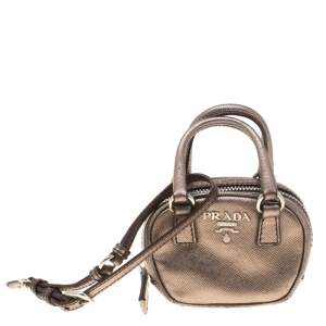 Prada Metallic Saffiano Leather Purse Key Chain