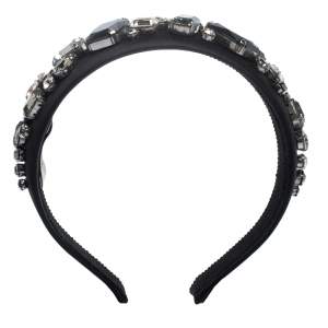 Prada Black Crystal Embellished Satin Headband