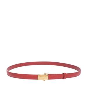 Prada Red Saffiano Leather Logo Plaque Slim Belt 80CM