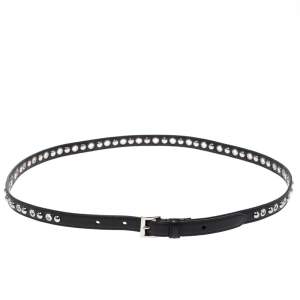 Prada Black Saffiano Lux Leather Studded Slim Belt 85CM