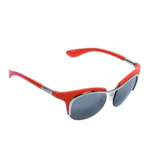 Prada Silver Tone & Coral/ Grey SPR 68O Cat Eye Sunglasses