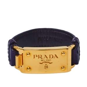 Pre Owned Prada Purple Ostrich Leather Gold Tone Bracelet 