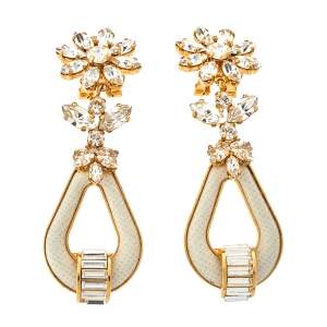 Prada Crystal & Leather Drop Clip On Earrings 