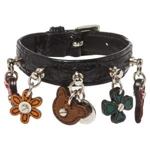 Prada Black Leather Charm Buckle Bracelet