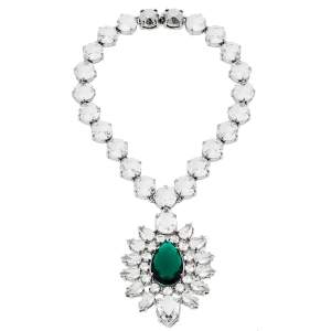 Prada Silver Tone Crystal Embellished Statement Necklace