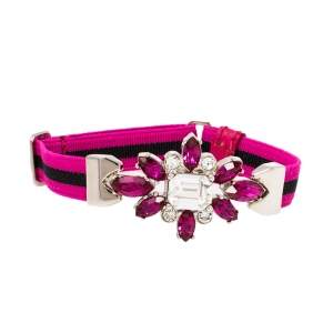Prada Pink Crystal Embellished Striped Stretch Band Bracelet