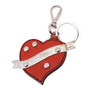 Prada Coral Red Leather Heart Bag Charm/ Key Ring