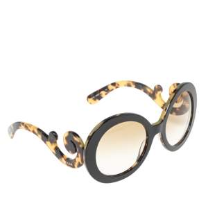Prada Black/Brown Tortoise Acetate SPR 27N Baroque Gradient Oversized Sunglasses