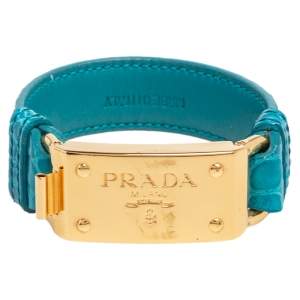 Prada Green Crocodile Leather Gold Tone Bracelet