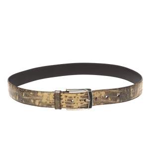 Prada Cream/Black Lizard Buckle Belt 90CM