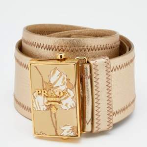 Prada Metallic Gold Leather Waist Belt 85 CM