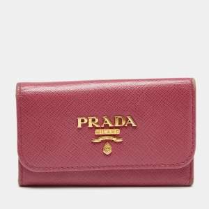 Prada Pink Saffiano Lux Leather Key Case Holder