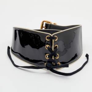 Prada Black Patent Leather Corset Waist Belt 75 CM