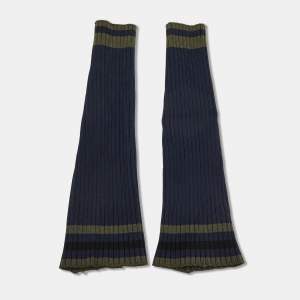 Prada Navy & Green Striped Rib Knit Leg Warmers