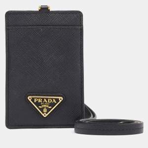 Prada Black Saffiano Leather Badge Holder