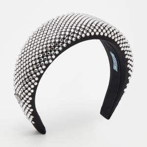 Prada Black Crystal Embellished Satin Headband
