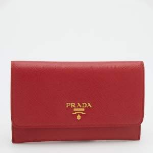 Prada Red Saffiano Leather Passport Cover 