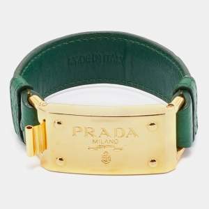 Prada Green Ostrich Leather Gold Tone Bracelet