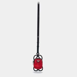 Prada Red/Black Nylon, Leather and Rubber Smartphone Phone Case Landyard