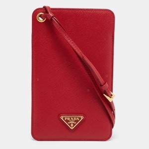 Prada Red Saffiano Lux Leather Smartphone Case