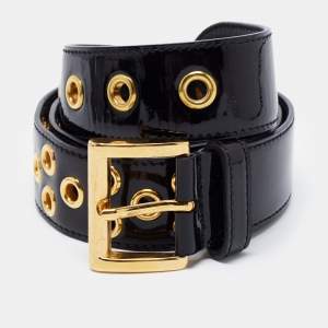 Prada Black Eyelet Patent Leather Buckle Belt 80CM