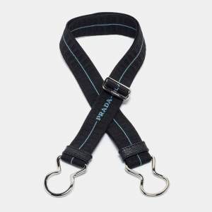 Prada Black/Blue Elastic and Leather Clasp Adjustable Belt