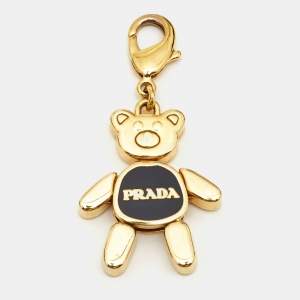 Prada Black Enamel Gold Tone Teddy Bear Bag Charm