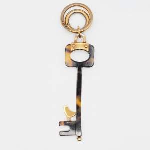 Prada Brown Tortoiseshell Acetate Gold Tone Key & Bird Keyring