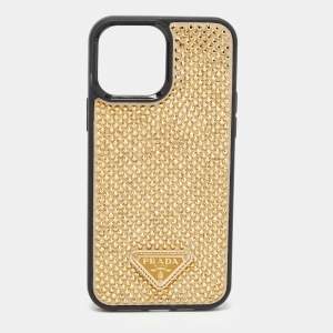 Prada Black/Gold Leather And Faux Crystal iPhone 13 Pro Max Case