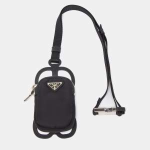 Prada Black Nylon and Rubber Smartphone Case Lanyard 