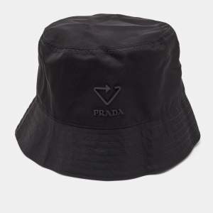 Prada Black Nylon Logo Plaque Bucket Hat
