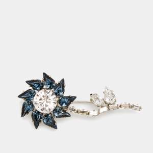 Prada Flower Crystal SIlver Tone Brooch