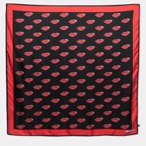 Prada Black Lips Printed Silk Square Scarf