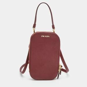 Prada Red Saffiano Leather Phone Case Crossbody Bag