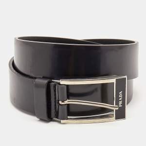 Prada Black Leather Buckle Belt 90CM