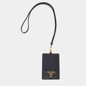 Prada Black Saffiano Leather ID Badge Holder