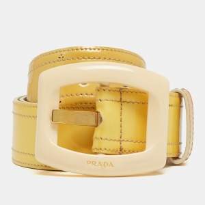 Prada Cream Patent Leather Buckle Belt 85CM