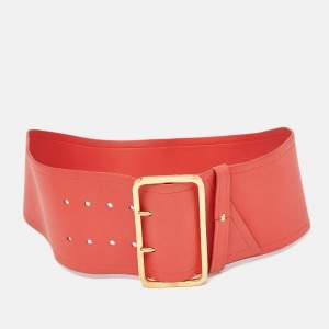 Prada Coral Orange Leather Wide Buckle Belt 85CM
