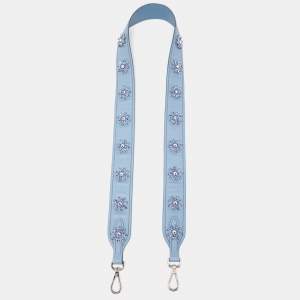 Prada Light Blue Saffiano Leather Crystals Embellished Shoulder Bag Strap