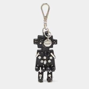 Prada Silver Tone Leather Robot Keychain Bag Charm