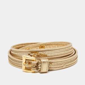 Prada Gold Sequins and Leather Slim Belt 80CM