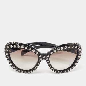 Prada Black Gradient Studded Ornate Cat-Eye Sunglasses
