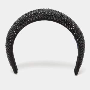 Prada Black Crystal Embellished Satin Wide Headband