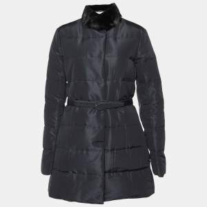 Prada Black Padded Silk Blend Mink Fur Trimmed Jacket M