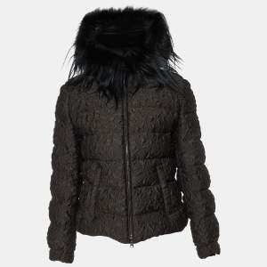 Prada Black Wool Blend Quilted Down Zip-Up Jacket M