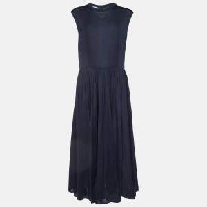 Prada Navy Blue Cotton Knit Sleeveless Long Dress XL