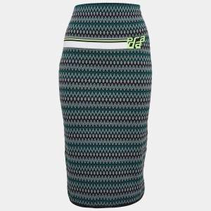 Prada Green Chevron Patterned Knit Midi Skirt M