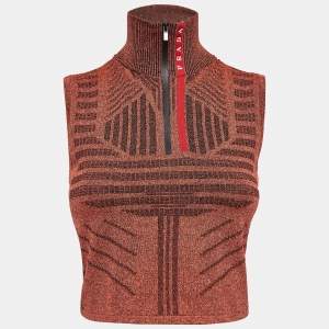 Prada Orange Melange Jersey Zip-Up Sleeveless Top S
